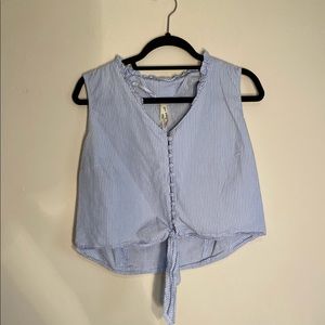 Pinstriped Sleeveless Cropped Ruffle Top